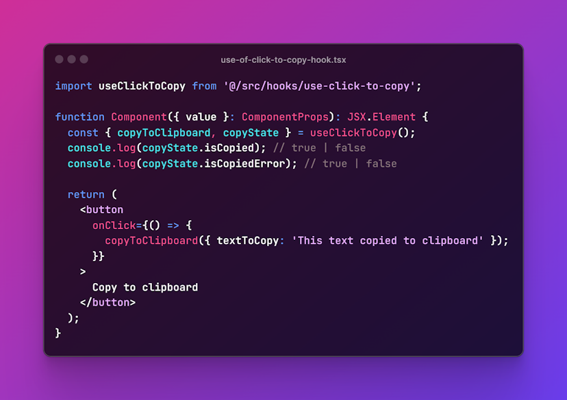 How to create a click to copy functionality in react based applications like next.js, remix, CRA by creating useClickToCopy() hook