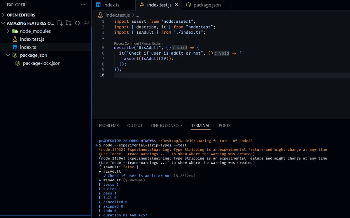 built in test with node.js screenshot 